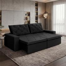 Sofá Cama Bangkok Sem Caixa 2,10m Retrátil e Reclinável Com Molas Velut Preto - King House Sofá Cama Bangkok Sem Caixa 2,10m Retrátil e Reclinável Com Molas Velut Preto - King House