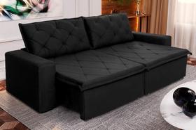 Sofá Cama Bangkok Sem Caixa 2,10m Retrátil e Reclinável Com Molas Velut Preto - King House
