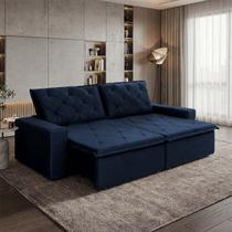 Sofá Cama Bangkok Sem Caixa 3,00m Retrátil e Reclinável Com Molas no Assento Velut Azul- King House