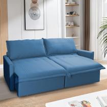 Sofá Cama Baú Ravello Sem Caixa 2,26m Linho Azul 3 Lugares