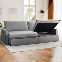 Sofá Cama Baú Ravello Sem Caixa 2,76m Linho Cinza 3 Lugares