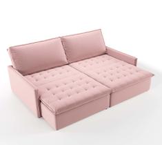 Sofá-cama Bodiam Retrátil Sem Caixa 4 Lugares Suede Rosa Claro 210cm Abertura 140cm