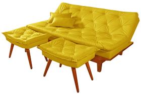 Sofa Cama Caribe Em Material Sintetico + Duas Banquetas Amarelo