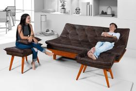 Sofá Cama Caribe Em Material Sintético + Duas Banquetas