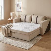 Sofá Cama Casal 2 Lugares Suede Bege Tropical 165cm Sofá Cama Casal 2 Lugares Suede Bege Tropical 165cm