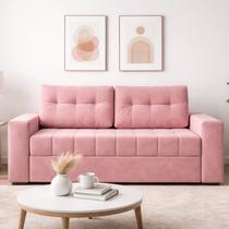 Sofá Cama Casal em Tecido 182cm com Espuma D28 Murilo Veludo Rosa