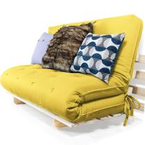 Sofa Cama Casal Futon Oriental Amarelo Acquablock Com Madeira Maciça - R9 Design Futon