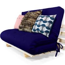 Sofa Cama Casal Futon Oriental Azul Royal Acquablock Com Madeira Maciça - R9 Design Futon