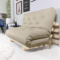 Sofa Cama Casal Futon Oriental Bege Com Madeira Maciça - R9 Design Futon