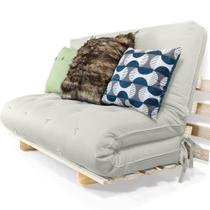 Sofa Cama Casal Futon Oriental Branco Off Sarja Impermeável Com Madeira Maciça - R9 Design Futon