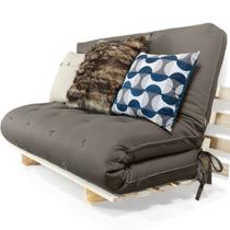 Sofa Cama Casal Futon Oriental Cinza Com Madeira Maciça