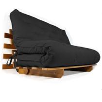 Sofá Cama Casal Futon Oriental Preto Madeira Nobre Natural