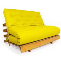 Sofá Cama Casal Futon Tokio Amarelo Acquablock Madeira Maciça Grapia Cor Natural