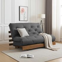 Sofá Cama Casal Futon Tokio Cinza Madeira Maciça Cor Imbuia