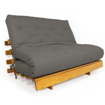 Sofá Cama Casal Futon Tokio Cinza Madeira Maciça Grapia Cor Natural