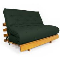 Sofá Cama Casal Futon Tokio Verde Militar Madeira Maciça Grapia Cor Natural