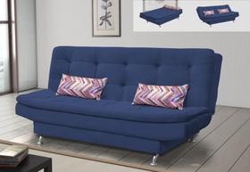 Sofá Cama Casal Reclinável Salomé - Veludo Azul marinho almofada 464