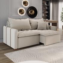 Sofá Cama Casal Retrátil e Reclinável 3 Lugares Bouclé Bege Creta 200cm Sofá Cama Casal Retrátil e Reclinável 3 Lugares Bouclé Bege Creta 200cm
