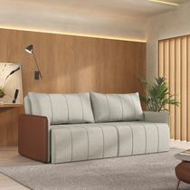 Sofá Cama Casal Retrátil e Reclinável 3 Lugares Linho Caramelo/Bege Jequitibá 225cm CabeCasa MadeiraOriginals