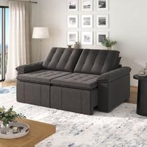Sofá Cama Casal Retrátil Reclinável 3 Lugares Linho Grafite Palmeira 220cm CabeCasa MadeiraOriginals Sofá Cama Casal Retrátil Reclinável 3 Lugares Linho Grafite Palmeira 220cm CabeCasa MadeiraOriginals