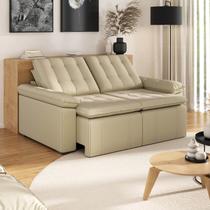 Sofá Cama Casal Retrátil Reclinável 3 Lugares Veludo Bege Palmeira 200cm CabeCasa MadeiraOriginals