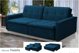 Sofa Cama Casal Veludo Azul Lux Filadélfia REC ESTOFADOS