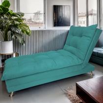 Sofa Cama Chaise Bicama Reclinavel Sala Lavinia Suede Cor:Azul-turquesaDesenho do tecido:Suede