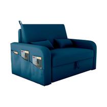 Sofá Cama com Baú 2 Lugares 140cm Lady Day Azul Matrix