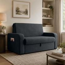 Sofá Cama com Baú 2 Lugares Daiane Cinza Matrix Sofá Cama com Baú 2 Lugares Daiane Cinza Matrix