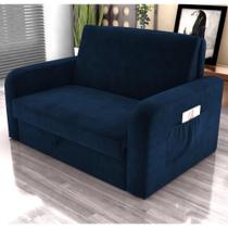 Sofá Cama com Baú 2 Lugares Harry Veludo Azul