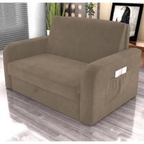 Sofá Cama com Baú 2 Lugares Harry Veludo Cappuccino