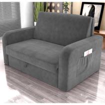 Sofá Cama com Baú 2 Lugares Harry Veludo Cinza