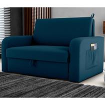 Sofá Cama com Baú 2 Lugares Harry Veludo Maserati Azul