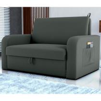 Sofá Cama com Baú 2 Lugares John Veludo Maserati Cinza