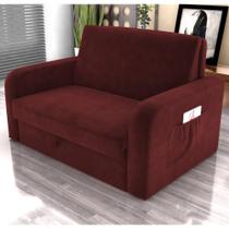 Sofá Cama com Baú 2 Lugares John Veludo Vinho Sofá Cama com Baú 2 Lugares John Veludo Vinho