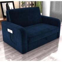 Sofá Cama com Baú 2 Lugares Raheny Veludo Azul Sofá Cama com Baú 2 Lugares Raheny Veludo Azul