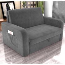 Sofá Cama com Baú 2 Lugares Raheny Veludo Cinza