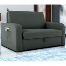 Sofá Cama com Baú 2 Lugares Raheny Veludo Maserati Cinza Sofá Cama com Baú 2 Lugares Raheny Veludo Maserati Cinza