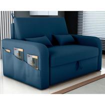 Sofá Cama com Baú Gorteen Veludo Azul Sofá Cama com Baú Gorteen Veludo Azul