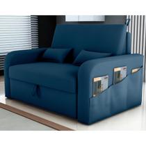 Sofá Cama com Baú Luka Veludo Azul Sofá Cama com Baú Luka Veludo Azul