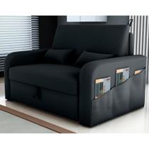 Sofá Cama com Baú Luka Veludo Inca Preto Sofá Cama com Baú Luka Veludo Inca Preto