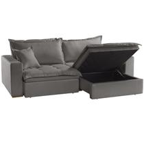 Sofá Cama com Baú Messina em Linho 4 Lugares Retrátil e Reclinável 230cm Luxury Cor Cinza