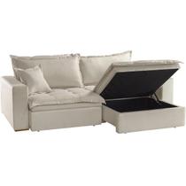 Sofá Cama com Baú Messina em Linho 4 Lugares Retrátil e Reclinável 230cm Luxury