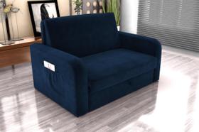 Sofá Cama Daiane Veludo Azul E433 - Matrix