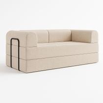 Sofá Cama de Espuma Modular Axel 180cm 03 Lugares com Apoio de Metal Linho Bege - Desk Design Sofá Cama de Espuma Modular Axel 180cm 03 Lugares com Apoio de Metal Linho Bege - Desk Design