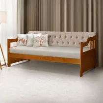 Sofá Cama Dublin Mona Estofado Capitonê Veludo Bege Madeira com 1 Colchão - Castanho Sofá Cama Dublin Mona Estofado Capitonê Veludo Bege Madeira com 1 Colchão - Castanho