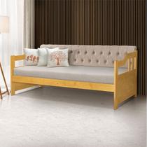 Sofá Cama Dublin Mona Estofado Capitonê Veludo Bege Madeira com 1 Colchão - Imbuia