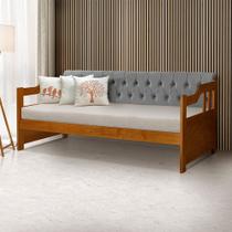 Sofá Cama Dublin Mona Estofado Capitonê Veludo Cinza Madeira - Castanho