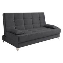 Sofá Cama Equador 193 cm Encosto Reclinável Veludo Grafite Pés Plástico Cromado K01 - D'Rossi