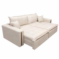 Sofá Cama Fabiana em Linho 4 Lugares Retrátil e Reclinável 240cm Zarat Bege Sofá Cama Fabiana em Linho 4 Lugares Retrátil e Reclinável 240cm Zarat Bege